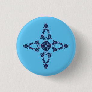 Christian Cross with Blue Ornament 3 Cm Round Badge