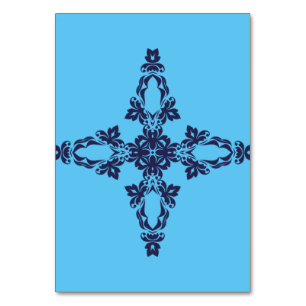 Christian Cross with Blue Ornament Table Number