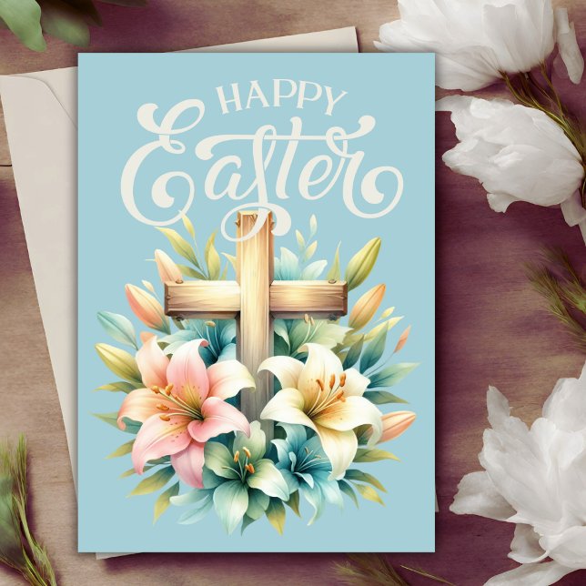Christian Cross With Easter Lilies Custom Easter Holiday Card (Christian Cross With Easter Lilies Custom Easter Holiday Card)