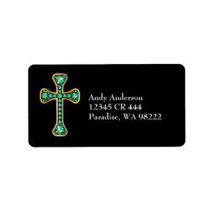 Christian Cross with "Emerald" Stones Label
