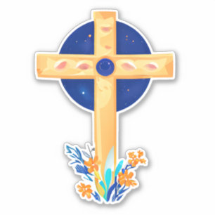 Christian Cross with Flowers