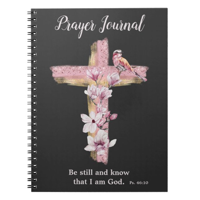 Christian cross with pink magnolias  notebook (Front)