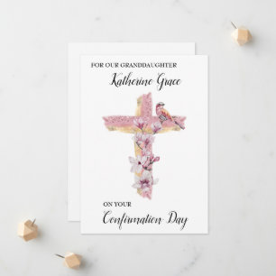 Christian cross with pink magnolias personalised c announcement
