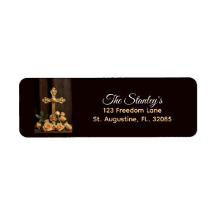 Christian Cross with Roses Return Address Label