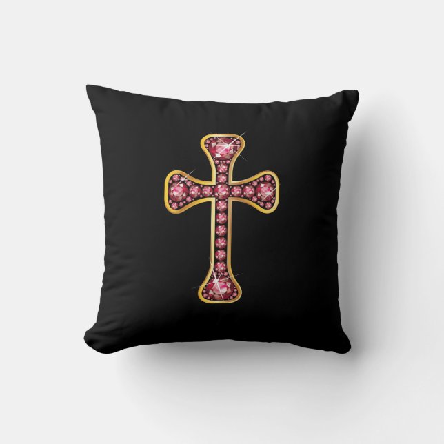 Christian Cross with "Ruby" Stones Cushion (Front)