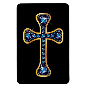 Christian Cross with "Sapphire" Stones Magnet