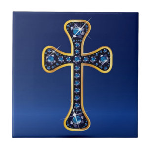 Christian Cross with "Sapphire" Stones Tile