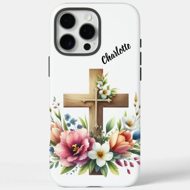 Christian Cross with Vibrant Floral Arrangement Case-Mate iPhone Case (Back)