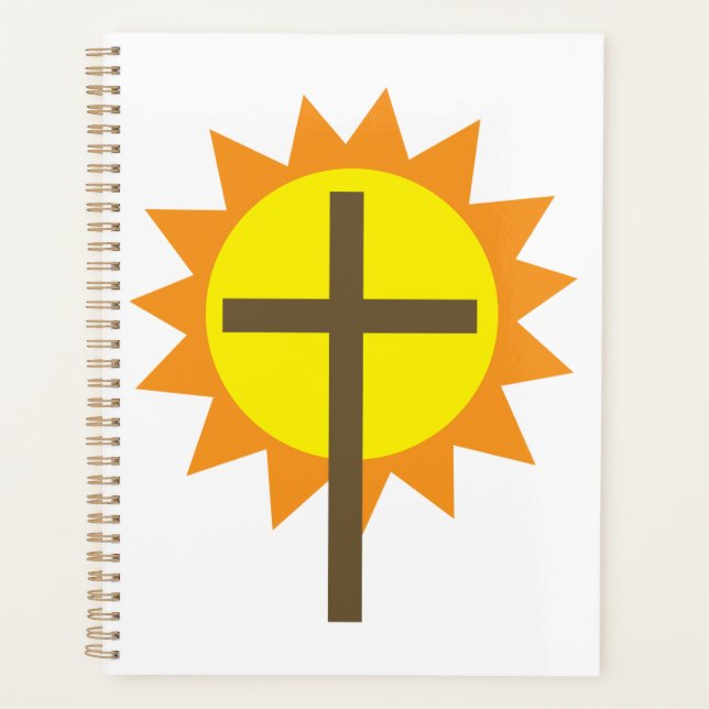 Christian Cross with Yellow Sun and Orange Rays Planner (Front)