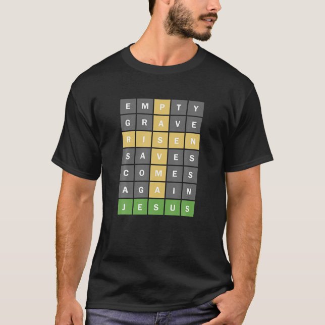 Christian Cross Word Puzzle Game Risen Jesus Easte T-Shirt (Front)