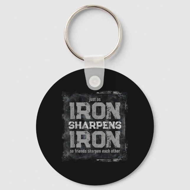 Christian Dad Iron Sharpens Iron Scripture Verse B Key Ring (Front)