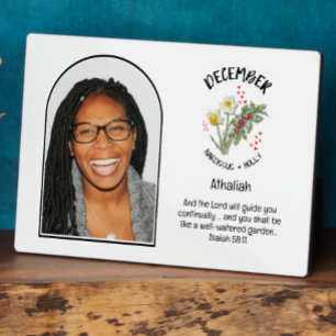 Christian DECEMBER Birth Month Flower NAME PHOTO Plaque