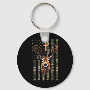 Christian Deer Hunting Camo American Flag Key Ring
