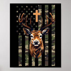 Christian Deer Hunting Camo American Flag Poster