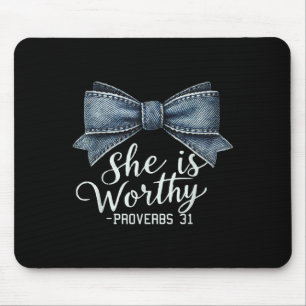 Christian Denim Bow Shirt Insrational Bible Religi Mouse Pad