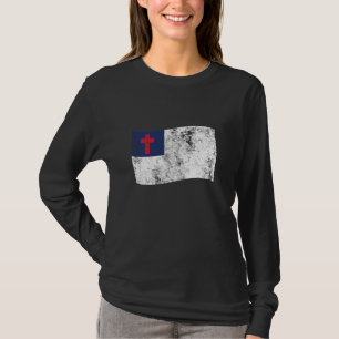 Christian Distressed Flag Printed Retro Vintage L T-Shirt