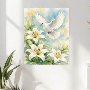 Christian Dove & Lily Watercolor Poster