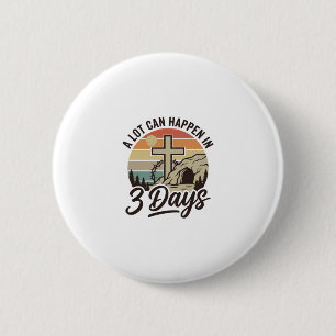 Christian Easter 3 Days Retro Cross Cave T-Shirt D 6 Cm Round Badge