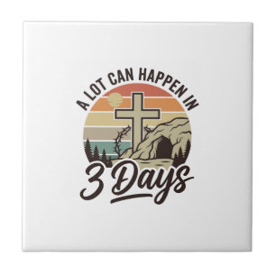 Christian Easter 3 Days Retro Cross Cave T-Shirt D Ceramic Tile