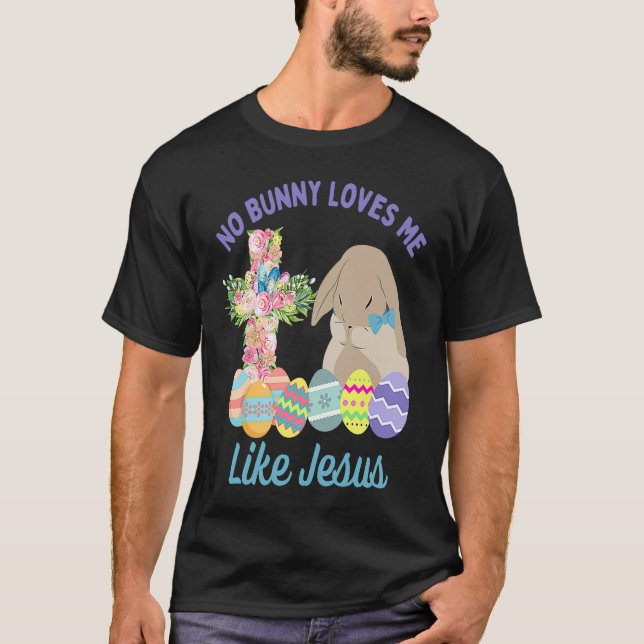 Christian Easter Bunny & Floral Cross Religious Pu T-Shirt (Front)