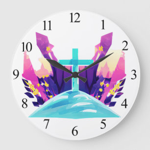 Christian Easter Cross  Large Clock