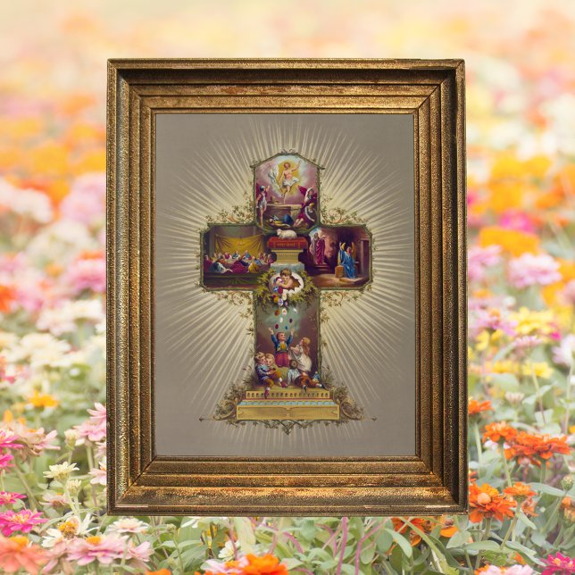 Christian Easter Cross Resurrection Jesus Christ Poster (Religious Christian Catholic Resurrection Last Supper Easter Cross Jesus Christ He is risen Poster)