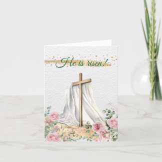 Christian Easter Cross Watercolor Roses Eucalyptus Holiday Card