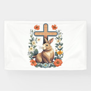 Christian Easter Day Cross Easter Bunny Rabbit  Banner