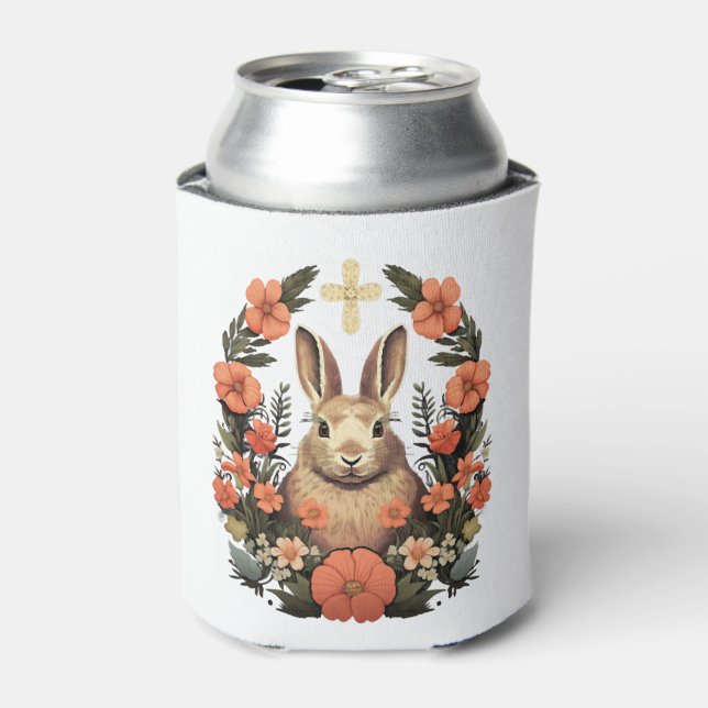 Christian Easter Day Cross Easter Bunny Rabbit Can Cooler (Can Front)