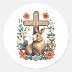 Christian Easter Day Cross Easter Bunny Rabbit Classic Round Sticker