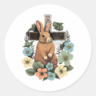 Christian Easter Day Cross Easter Bunny Rabbit Classic Round Sticker