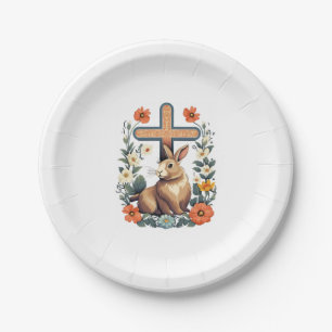 Christian Easter Day Cross Easter Bunny Rabbit Paper Plate