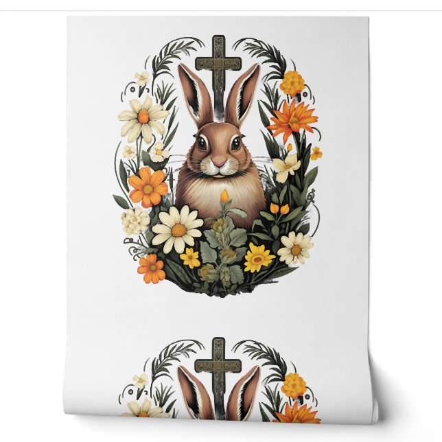 Christian Easter Day Cross Easter Bunny Rabbit    Wallpaper (Unrolling)