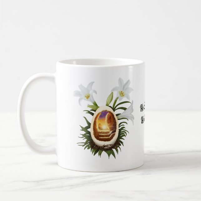 Christian Easter He is Risen Egg Cave Thorn Crown  Coffee Mug (Left)