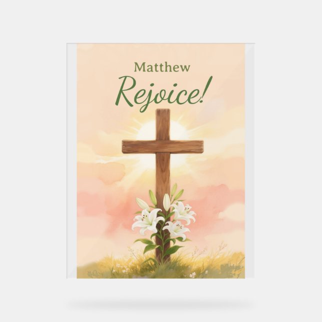 Christian Easter Rejoice Personalised Name Gift Acrylic Sign (Front)