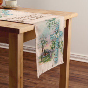 Christian Easter Table Runner   Blue Flowers Cross