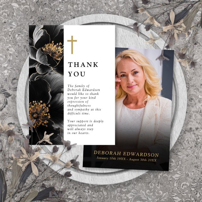 Christian Elegant Floral Celebration Of Life Photo Thank You Card (Christian Elegant Floral Celebration Of Life Photo Thank You Card)