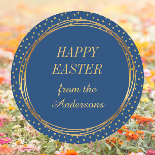 Christian Elegant Gold Polka Dots Happy Easter Classic Round Sticker