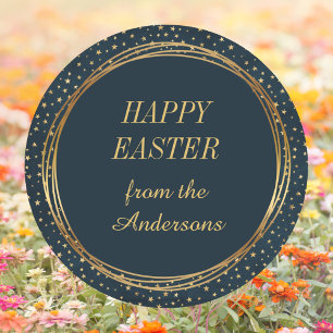 Christian Elegant Gold Star Custom Happy Easter Classic Round Sticker