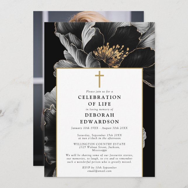Christian Elegant Modern Celebration Of Life Photo Invitation (Front/Back)