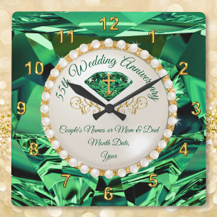 CHRISTIAN Emerald, 55 Year Anniversary Gift Square Wall Clock