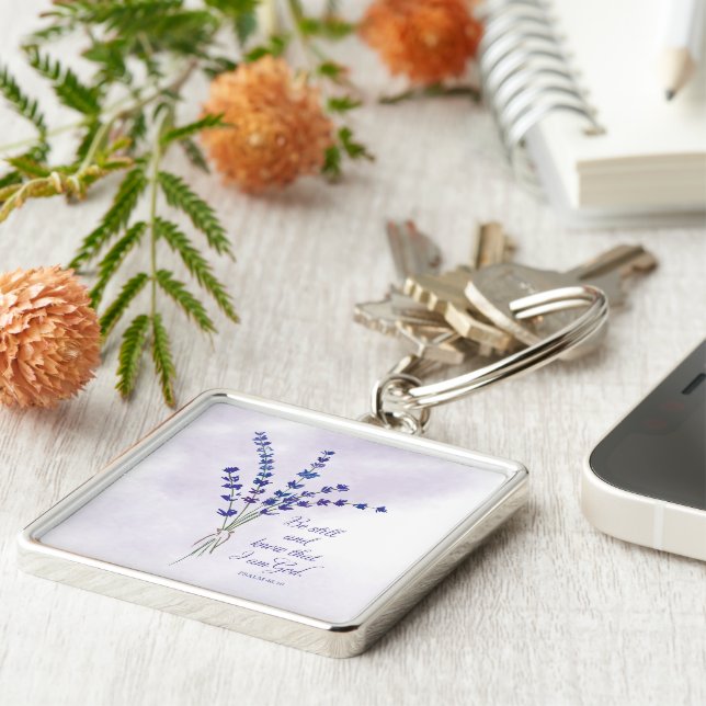 Christian Encouragement Lavender with Scripture  Key Ring (Side)