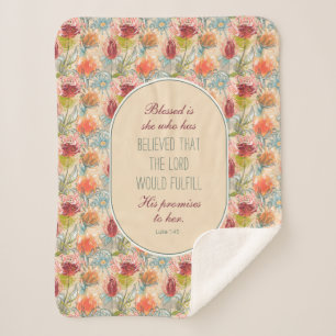 Christian Exotic Floral Luke 1:45 Sherpa Blanket