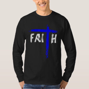 Christian Faith And Cross Blue Line Police Officer T-Shirt