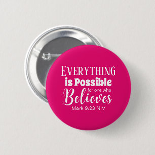 Christian Faith Bible Verse Believe Hot Pink 6 Cm Round Badge