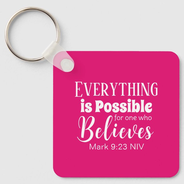 Christian Faith Bible Verse Believe Hot Pink Key Ring (Front)