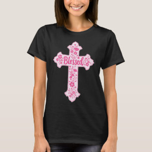 Christian Faith Cross Pink Toile Chinoiserie Flora T-Shirt