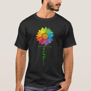 Christian Faith Cross Rainbow Sunflower LGBT Gay P T-Shirt