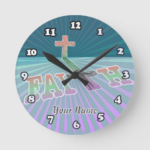 Christian Faith Cross Round Clock