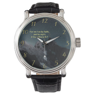 Christian Faith cross with 2 Corinthians 5:7  Watch